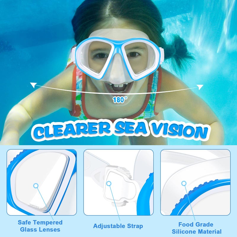 Supertrip Kids Swim Goggles with Nose Cover for Ages 6-14, Tempered Glass Fabric Strap Swimming Snorkel Mask for Pool Beach - Image 2